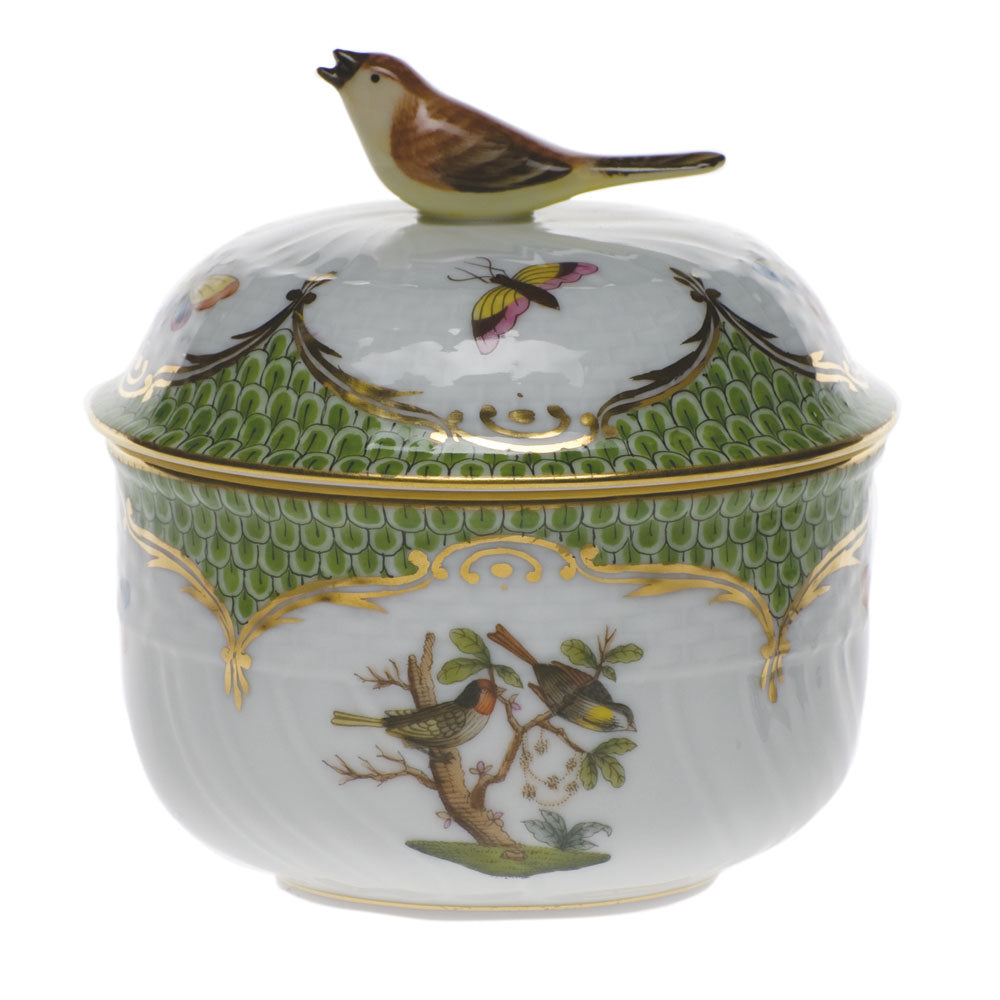 Herend Rothschild Bird Green Bord Cov Sugar W/bird (6 Oz) 4"h - Green Border