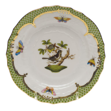 Herend Rothschild Bird Green Bord Bread And Butter Plate - Mo 01 6"d - Green Border