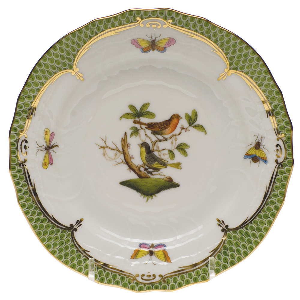 Rothschild Bird Green Bord Bread And Butter Plate - Mo 03 6"d - Green Border