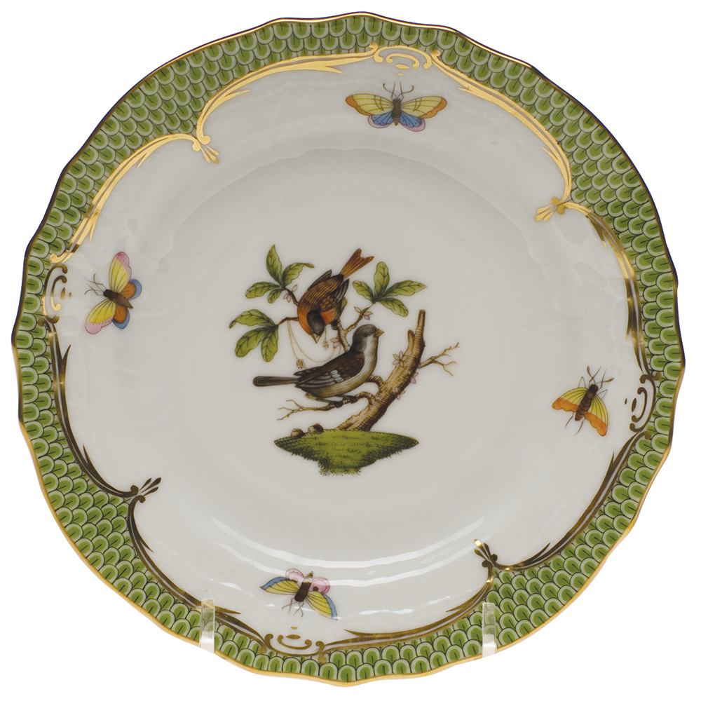Rothschild Bird Green Bord Bread And Butter Plate - Mo 04 6"d - Green Border