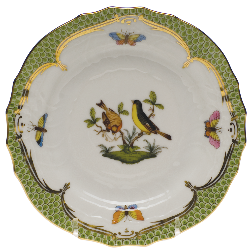 Rothschild Bird Green Bord Bread And Butter Plate - Mo 07 6"d - Green Border