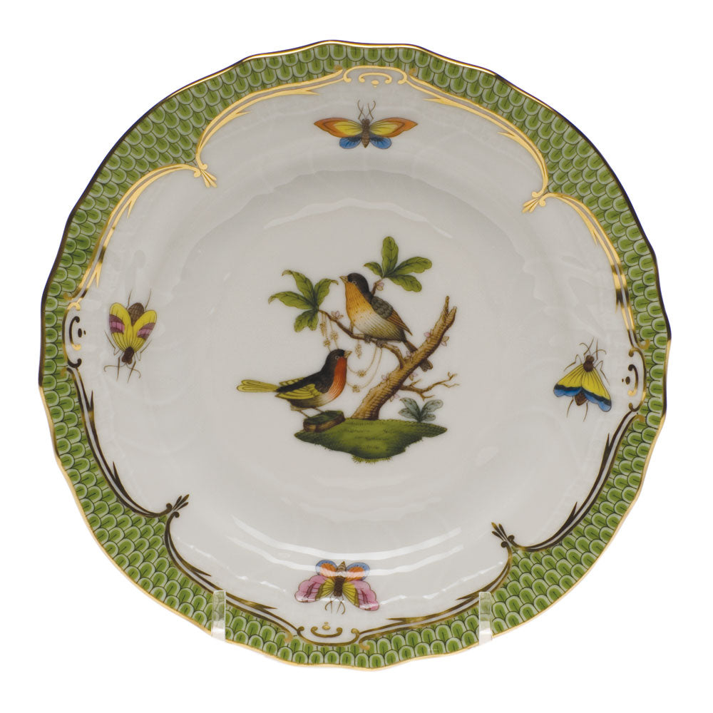 Herend Rothschild Bird Green Bord Bread And Butter Plate - Mo 08 6"d - Green Border
