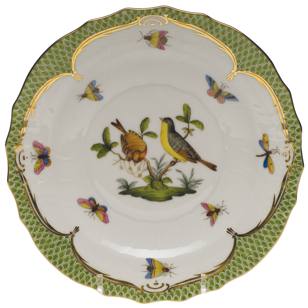 Rothschild Bird Green Bord Salad Plate - Motif 07 7.5"d - Green Border