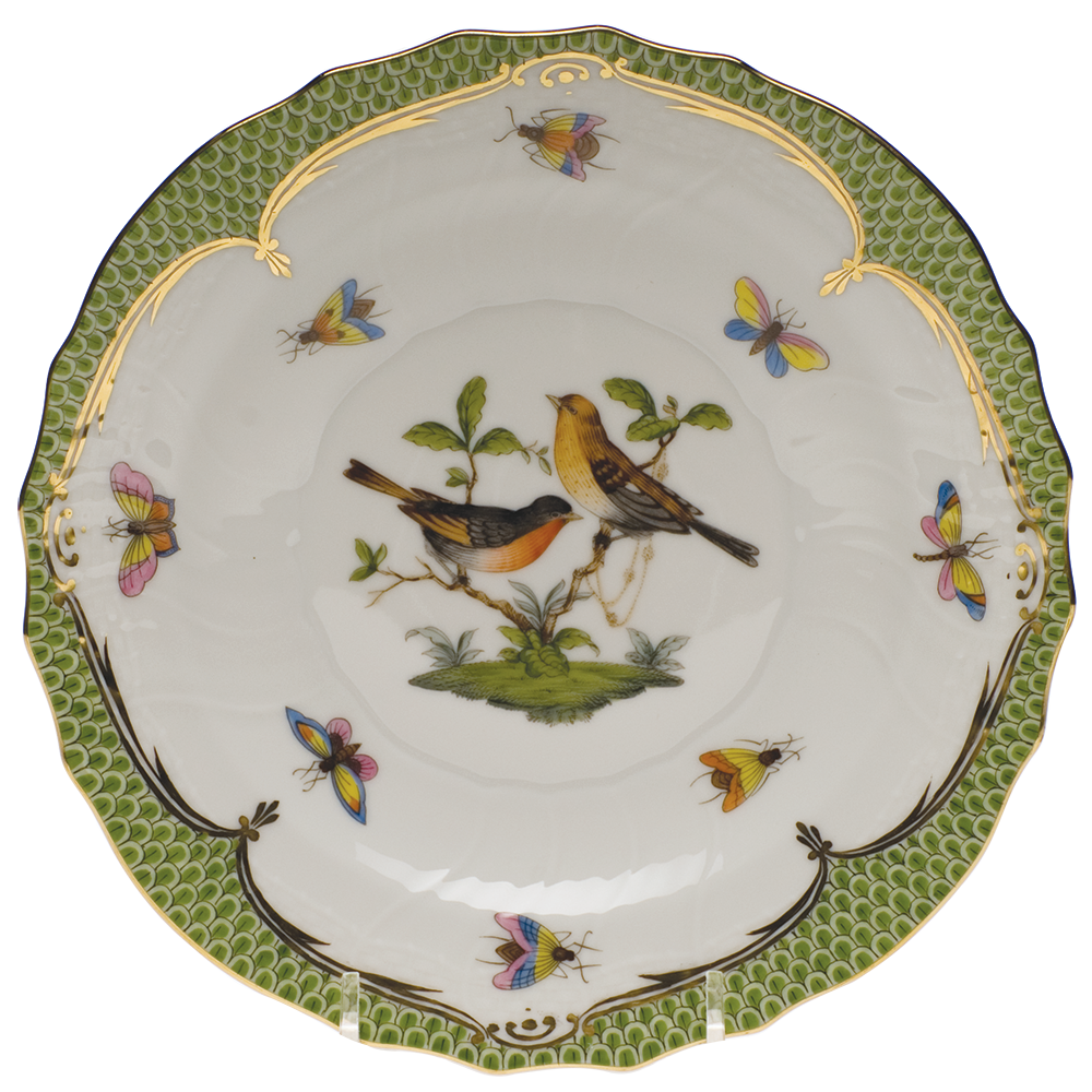 Rothschild Bird Green Bord Salad Plate - Motif 09 7.5"d - Green Border