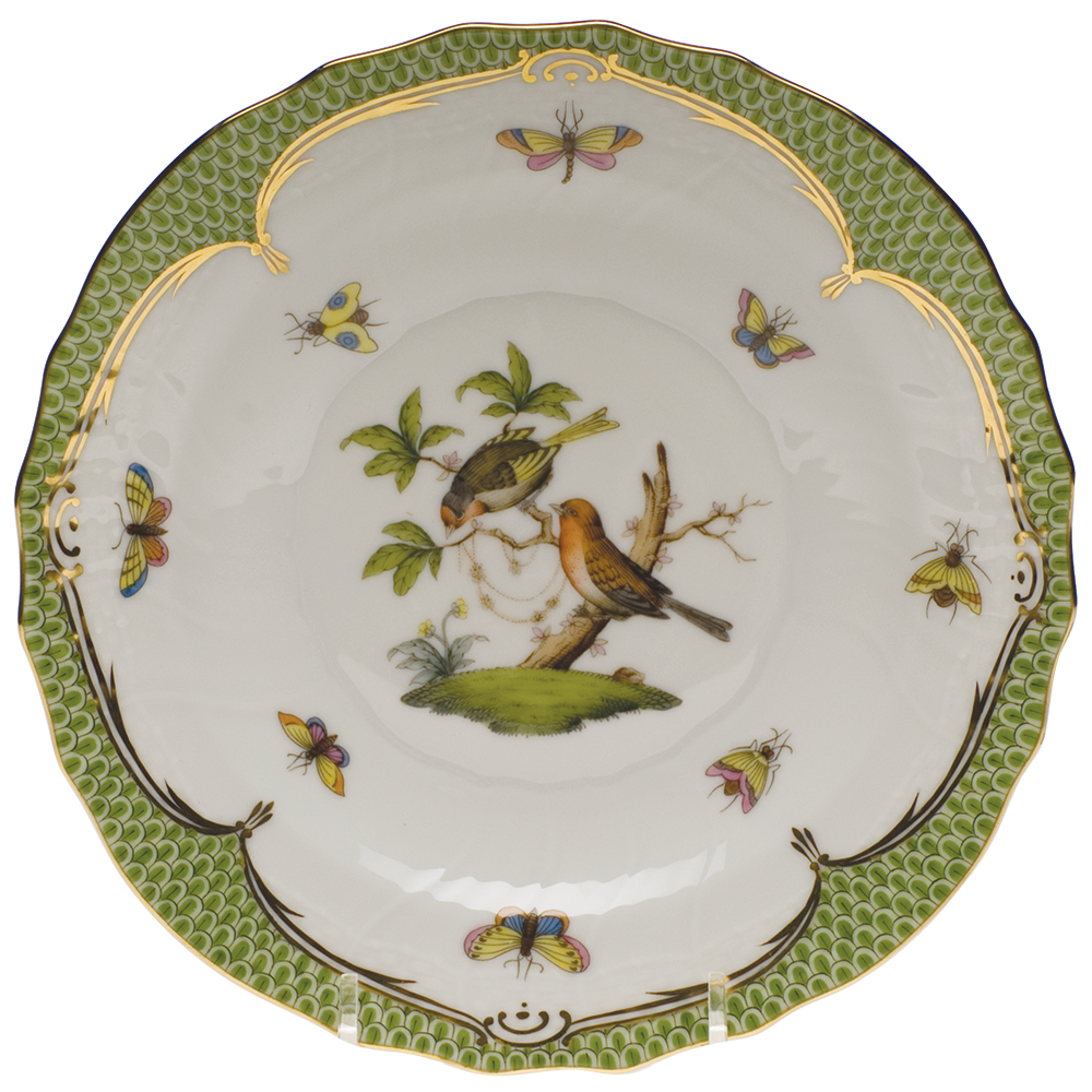Rothschild Bird Green Bord Salad Plate - Motif 10 7.5"d - Green Border