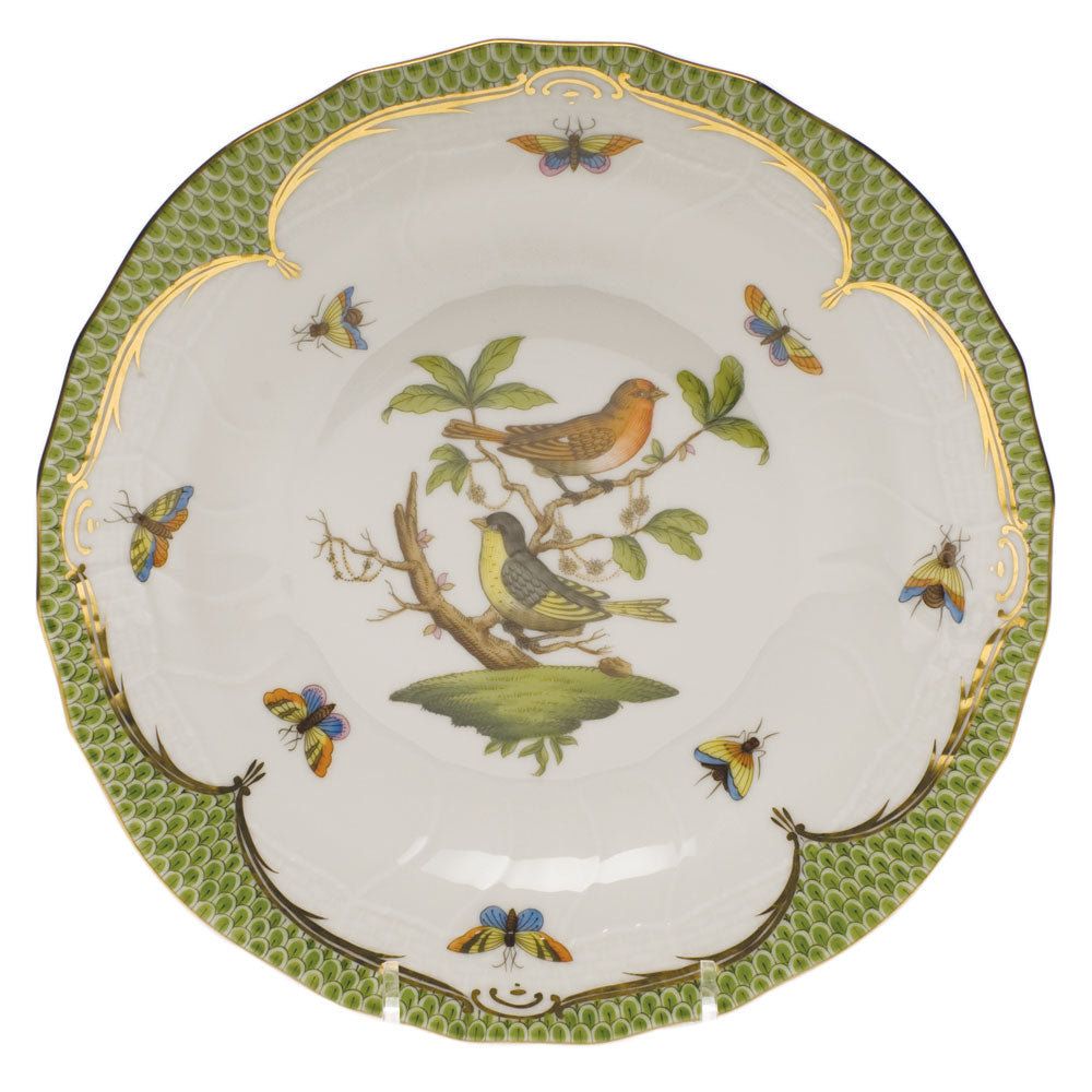 Herend Rothschild Bird Green Bord Dessert Plate - Motif 03 8.25"d - Green Border
