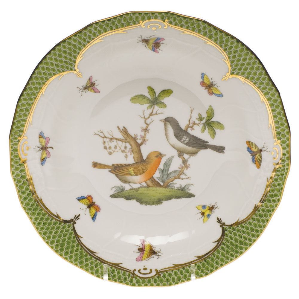 Herend Rothschild Bird Green Bord Dessert Plate - Motif 05 8.25"d - Green Border