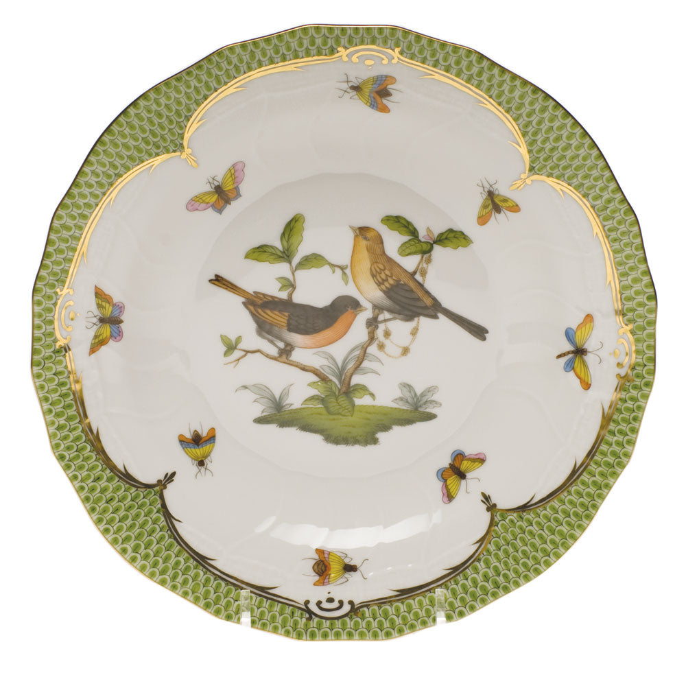 Herend Rothschild Bird Green Bord Dessert Plate - Motif 09 8.25"d - Green Border