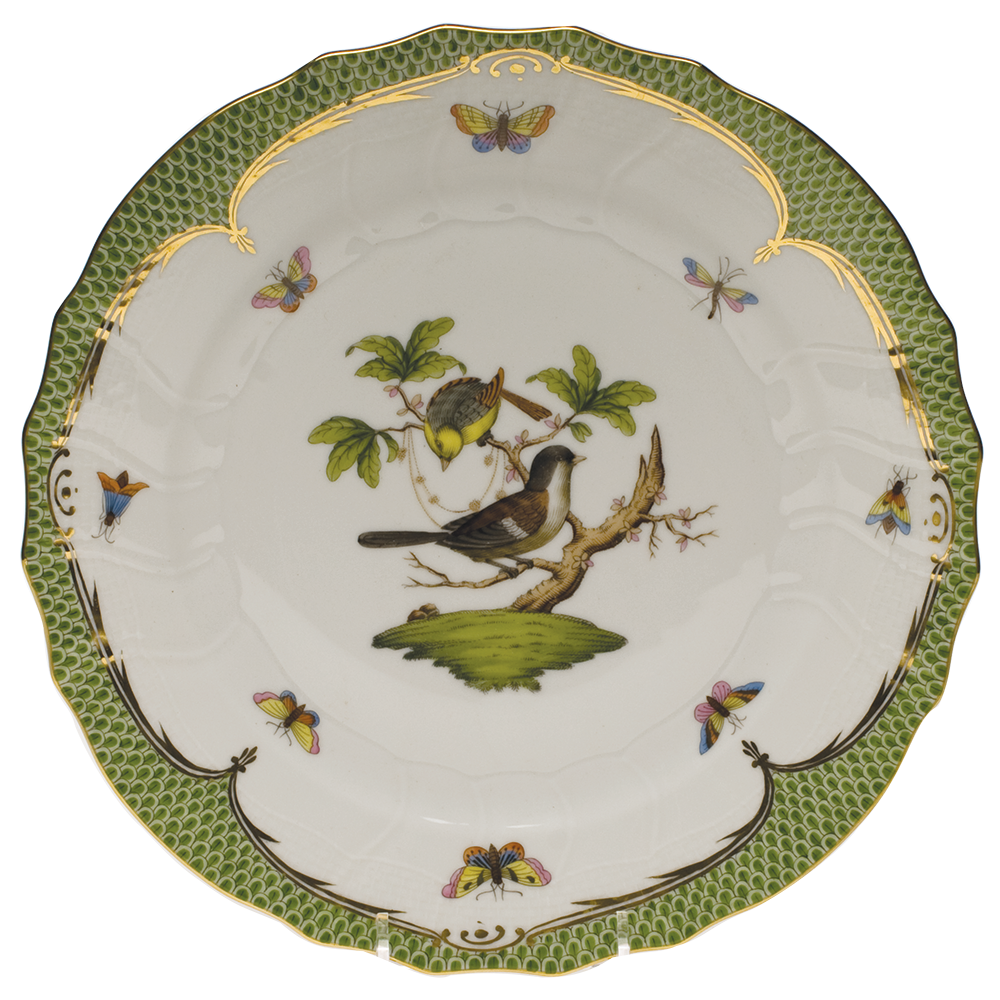 Rothschild Bird Green Bord Dinner Plate - Motif 01 - Green Border