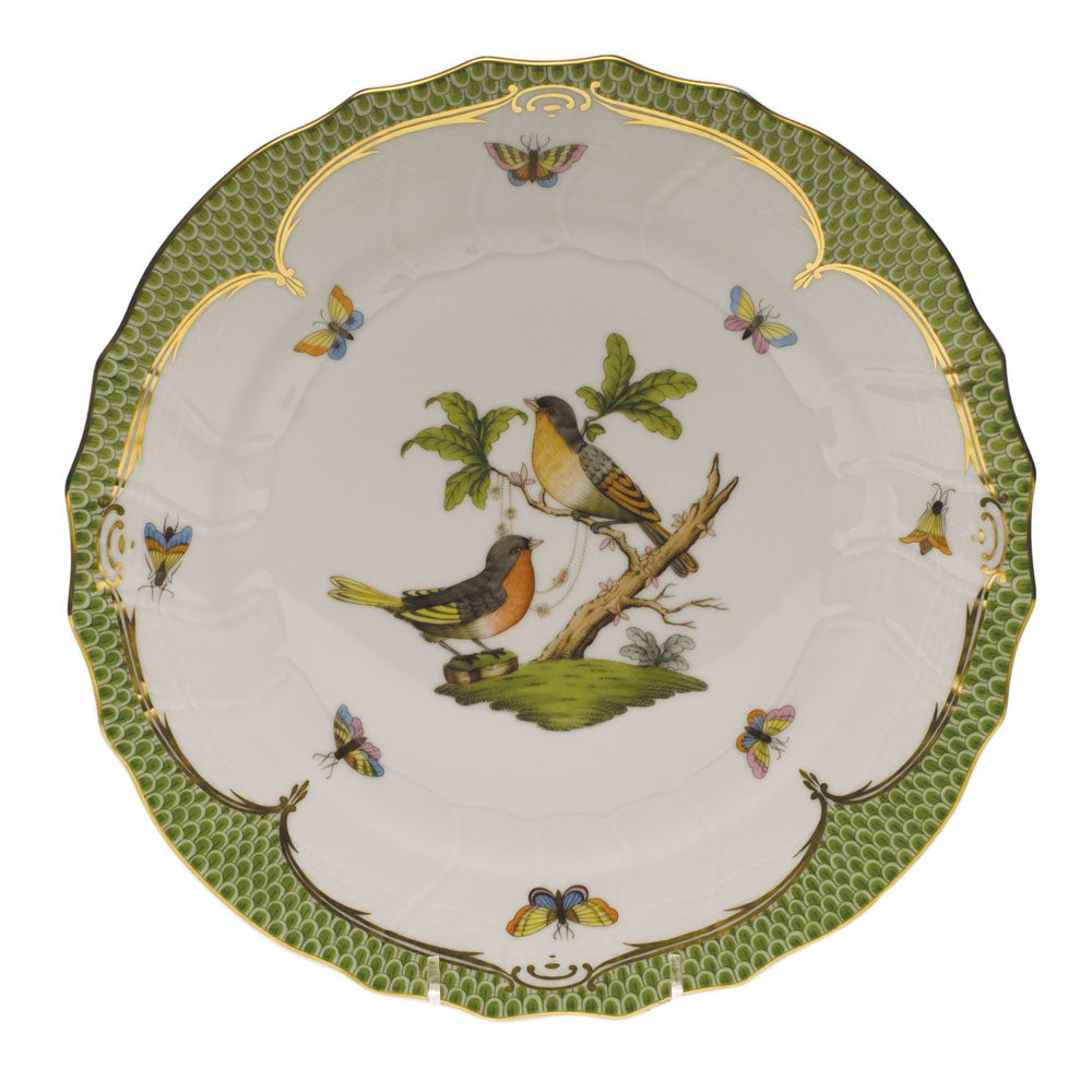 Herend Rothschild Bird Green Bord Dinner Plate - Motif 08 10.5"d - Green Border