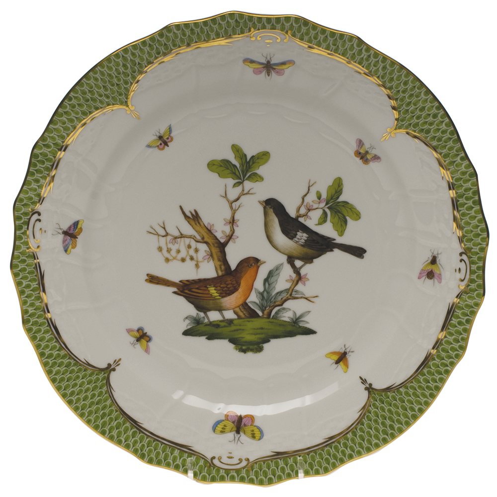 Rothschild Bird Green Bord Service Plate - Motif 05 11"d - Green Border
