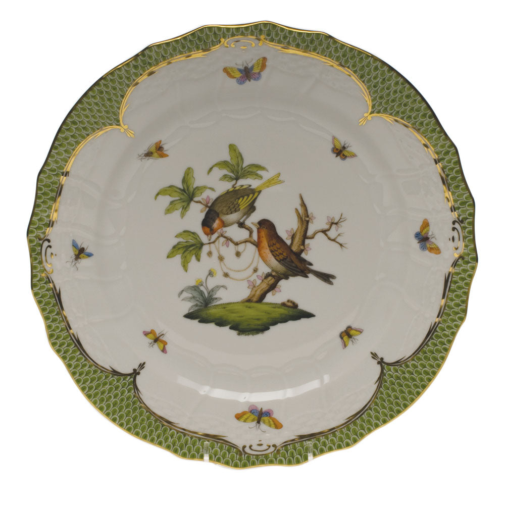 Herend Rothschild Bird Green Bord Service Plate - Motif 10 11"d - Green Border