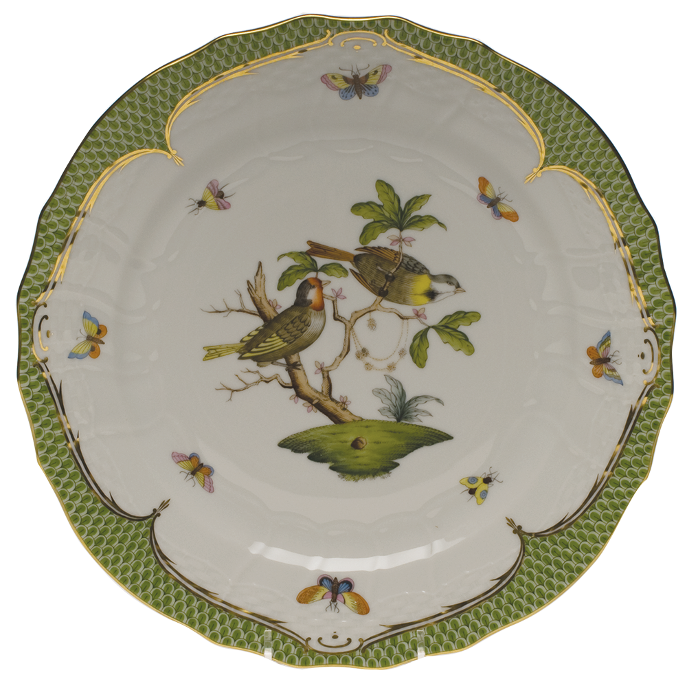 Rothschild Bird Green Bord Service Plate - Motif 11 11"d - Green Border