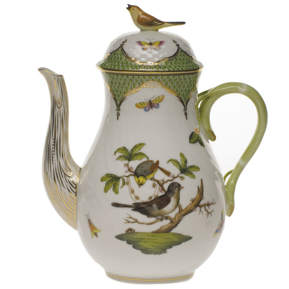 Herend Rothschild Bird Green Bord Coffee Pot W/bird (36 Oz) 8.5"h - Green Border