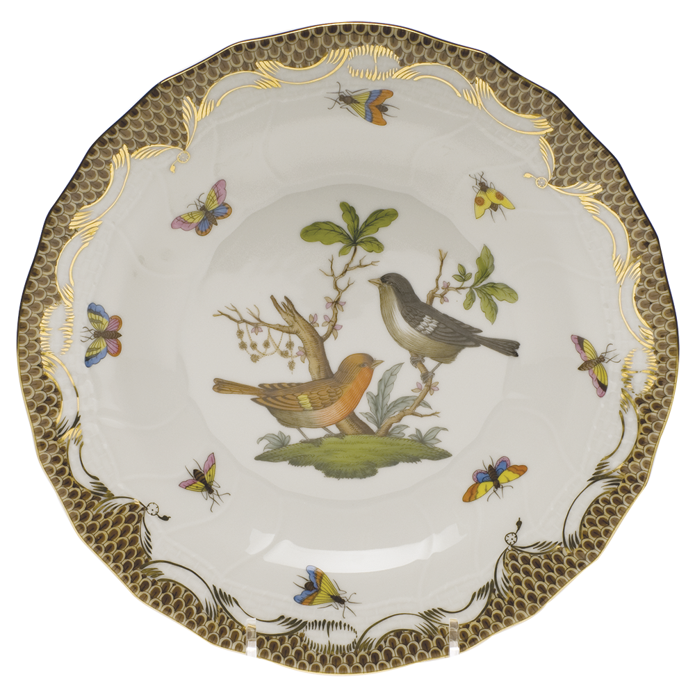 Rothschild Bird Choc Border Dessert Plate - Motif 05 8.25"d - Brown Border