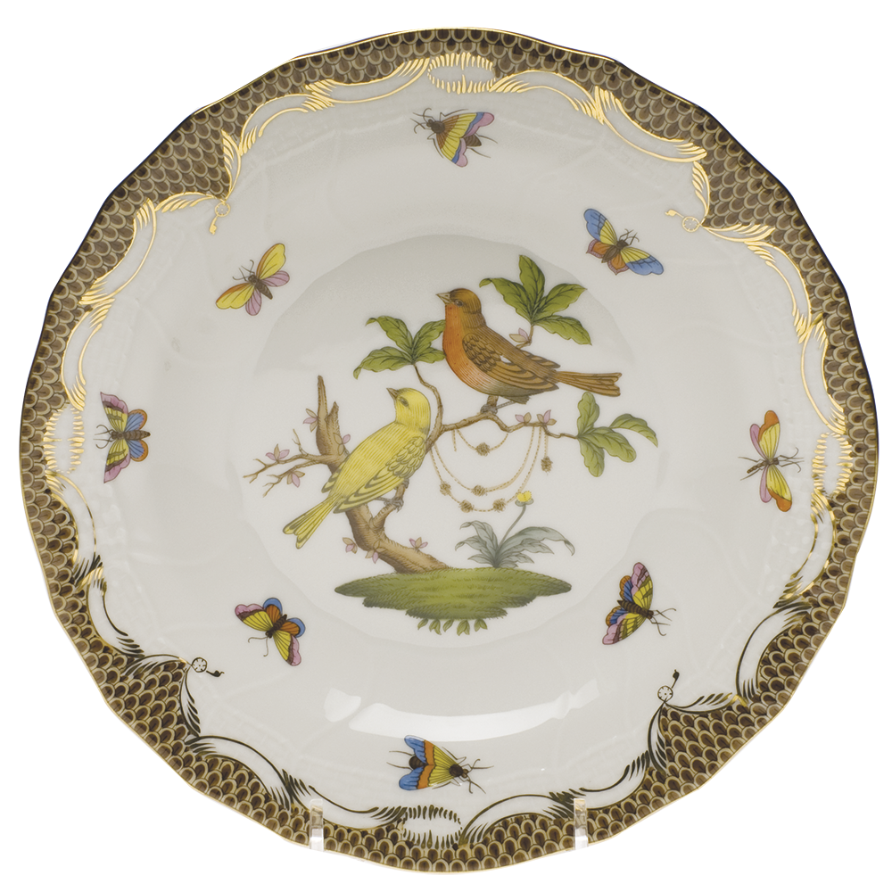 Rothschild Bird Choc Border Dessert Plate - Motif 06 8.25"d - Brown Border