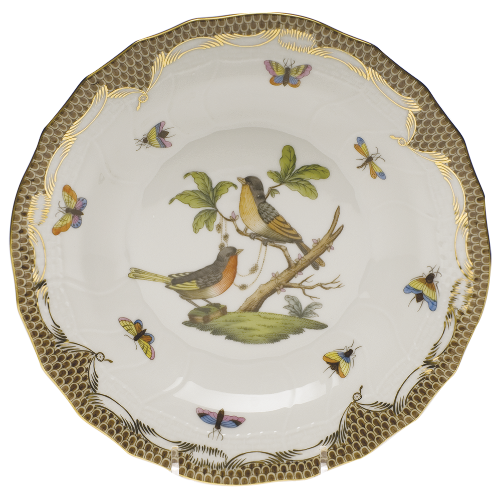 Rothschild Bird Choc Border Dessert Plate - Motif 08 8.25"d - Brown Border