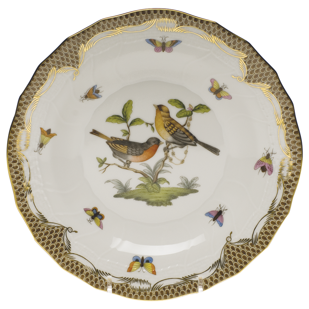 Rothschild Bird Choc Border Dessert Plate - Motif 09 8.25"d - Brown Border
