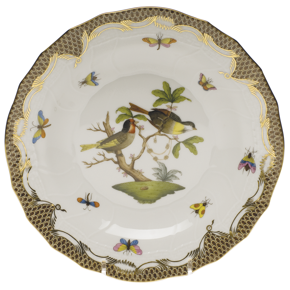 Rothschild Bird Choc Border Dessert Plate - Motif 11 8.25"d - Brown Border