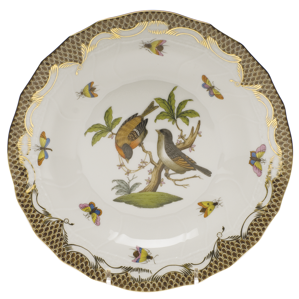 Rothschild Bird Choc Border Dessert Plate - Motif 12 8.25"d - Brown Border