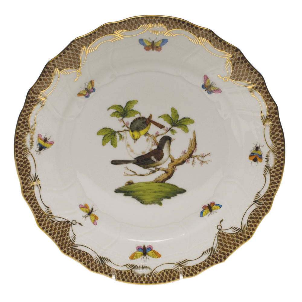 Herend Rothschild Bird Choc Border Dinner Plate - Motif 01 10.5"d - Brown Border