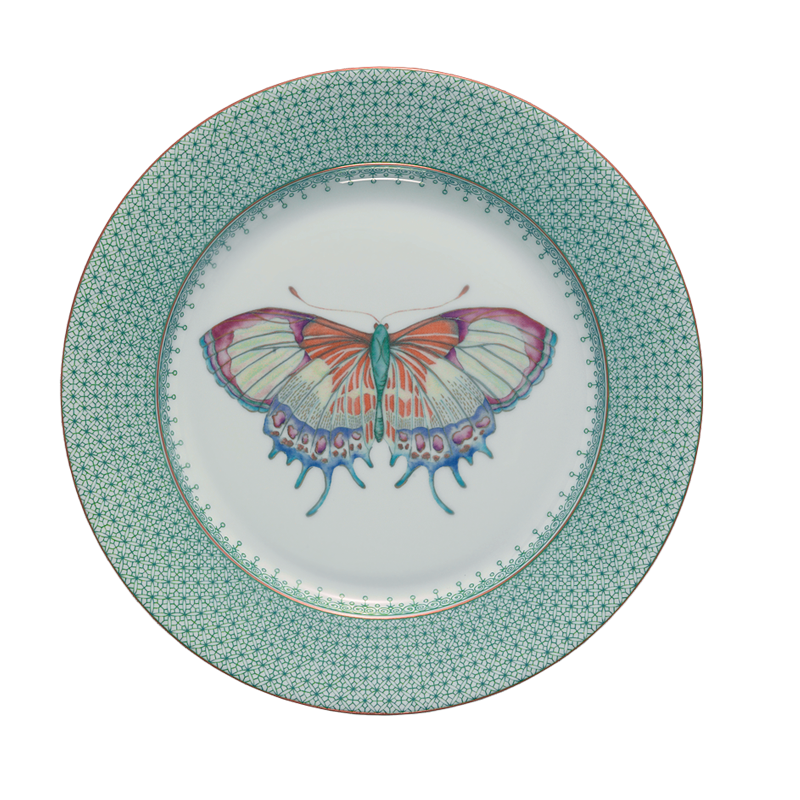 Mottahedeh Green Lace Dessert w Butterfly Décor