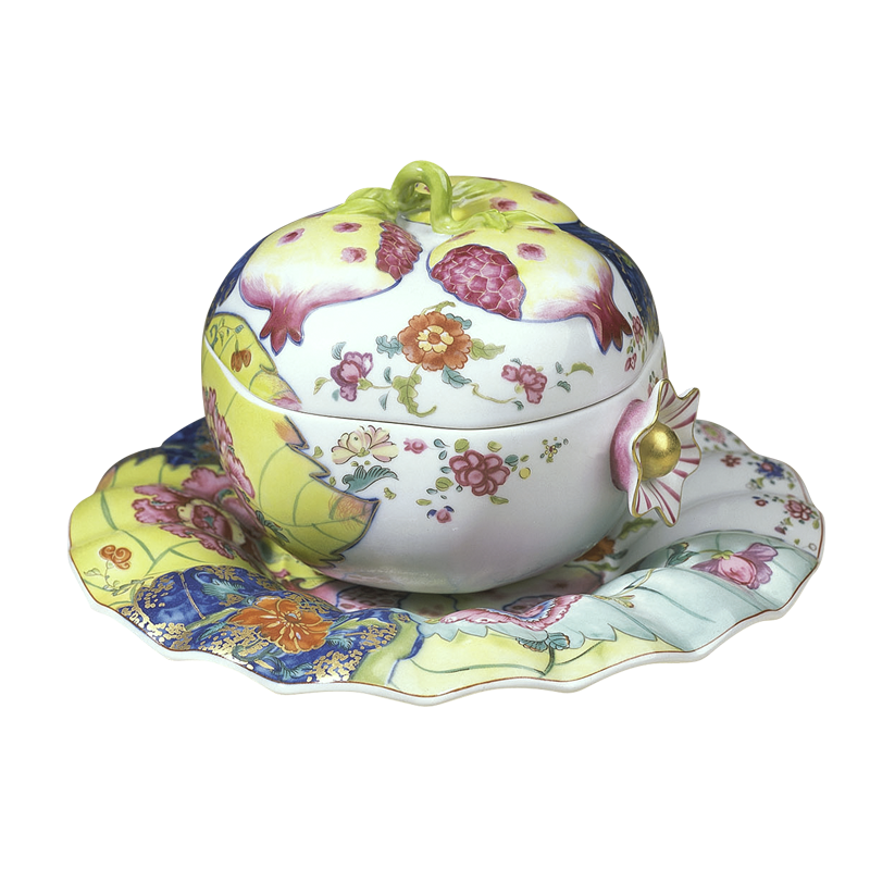 Mottahedeh Tobacco Leaf Pomegranate Box & Stand