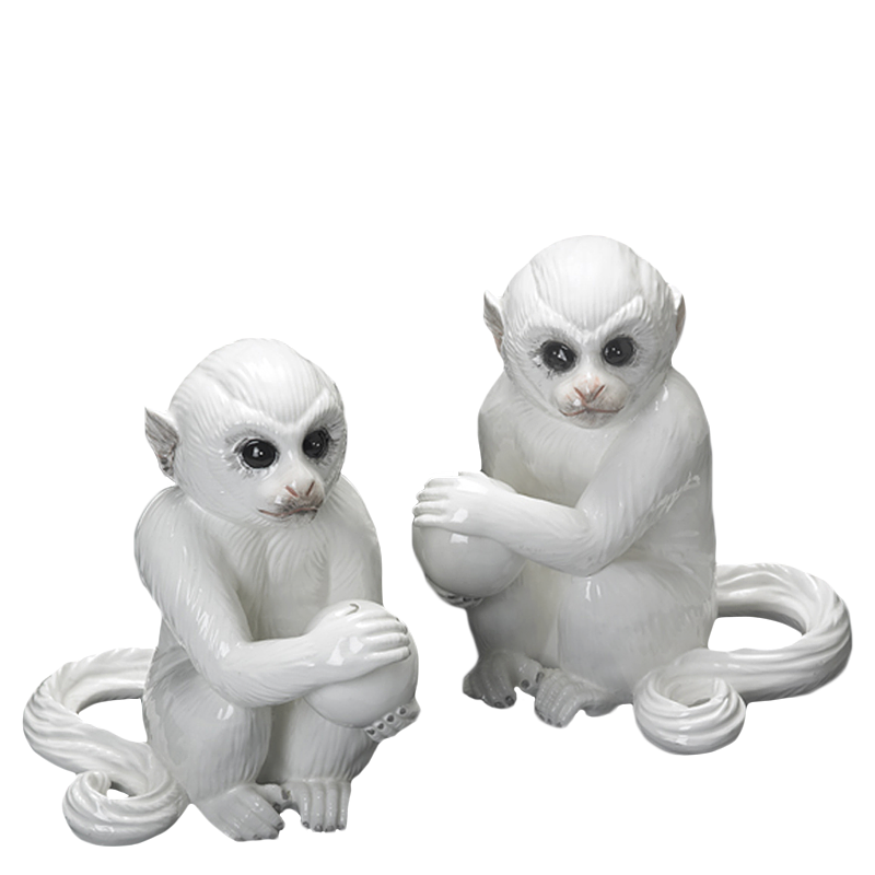 Mottahedeh White Monkey Bookends Pair