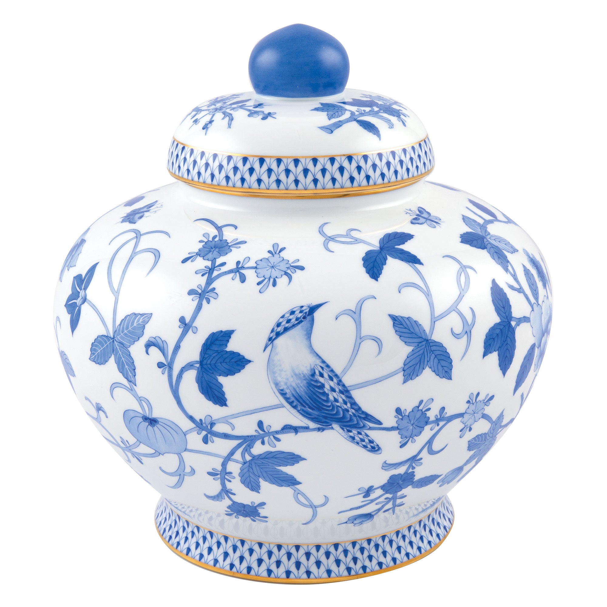 Herend Blue Peony Blue Peony Ginger Jar 8.5"h X 9"d