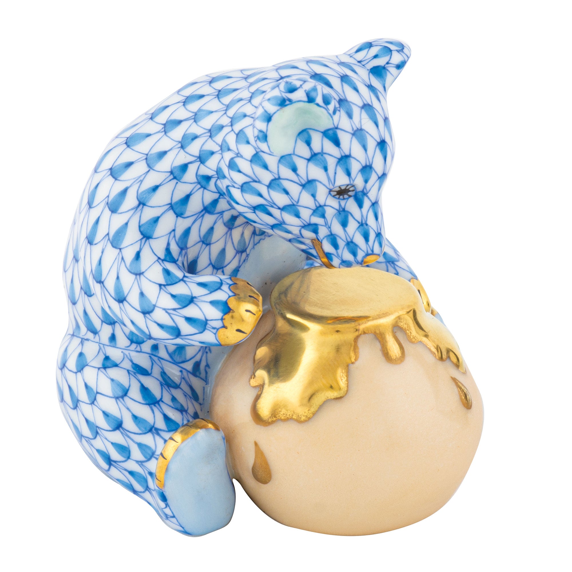 Herend Shaded Vhb Bear With Honey Pot 2.5"l X 2.25"w X 2.5"h
