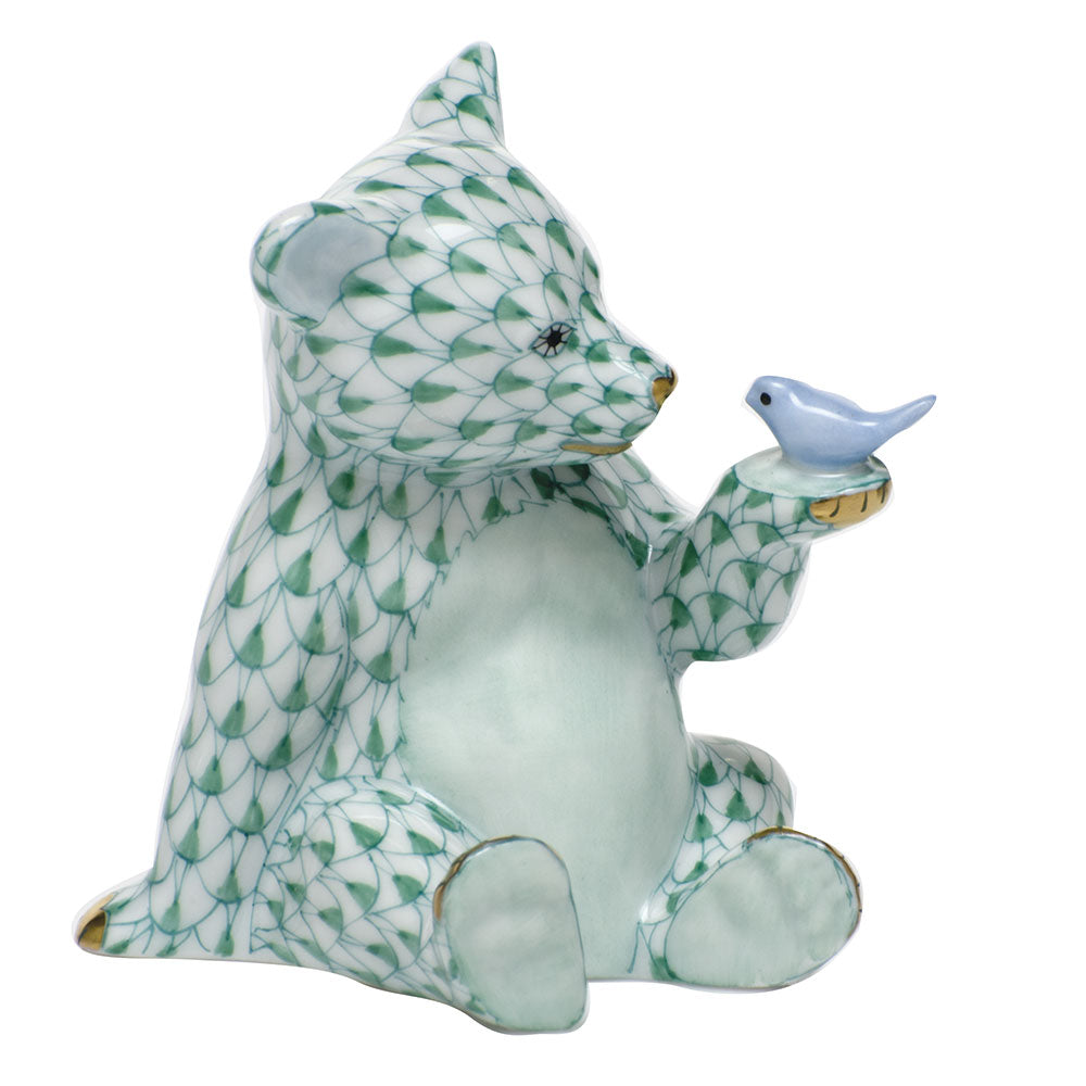 Herend Shaded Vhv Bear W/bird 2.25"l X 2.75"h