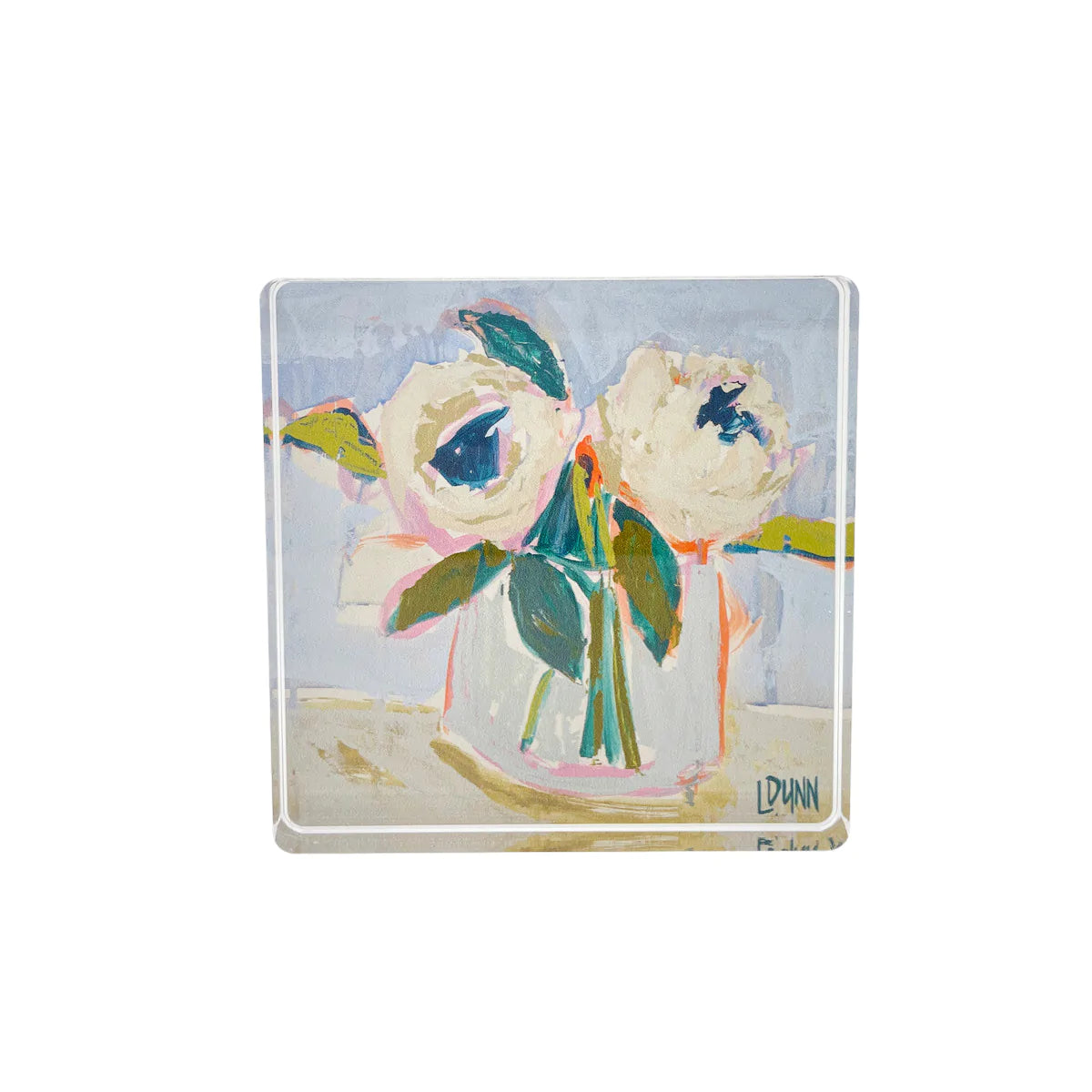 Teal Peony Acrylic Block