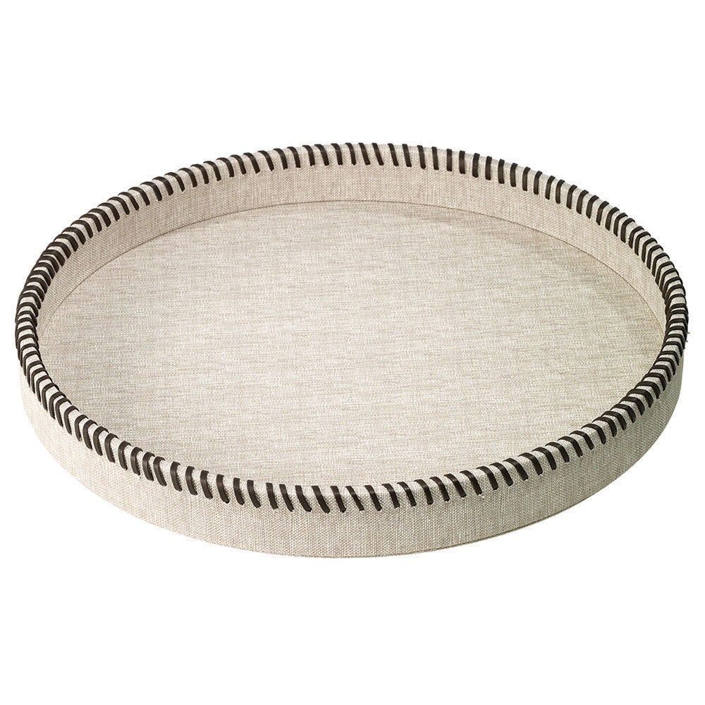 Whipstitch Beige Round Tray