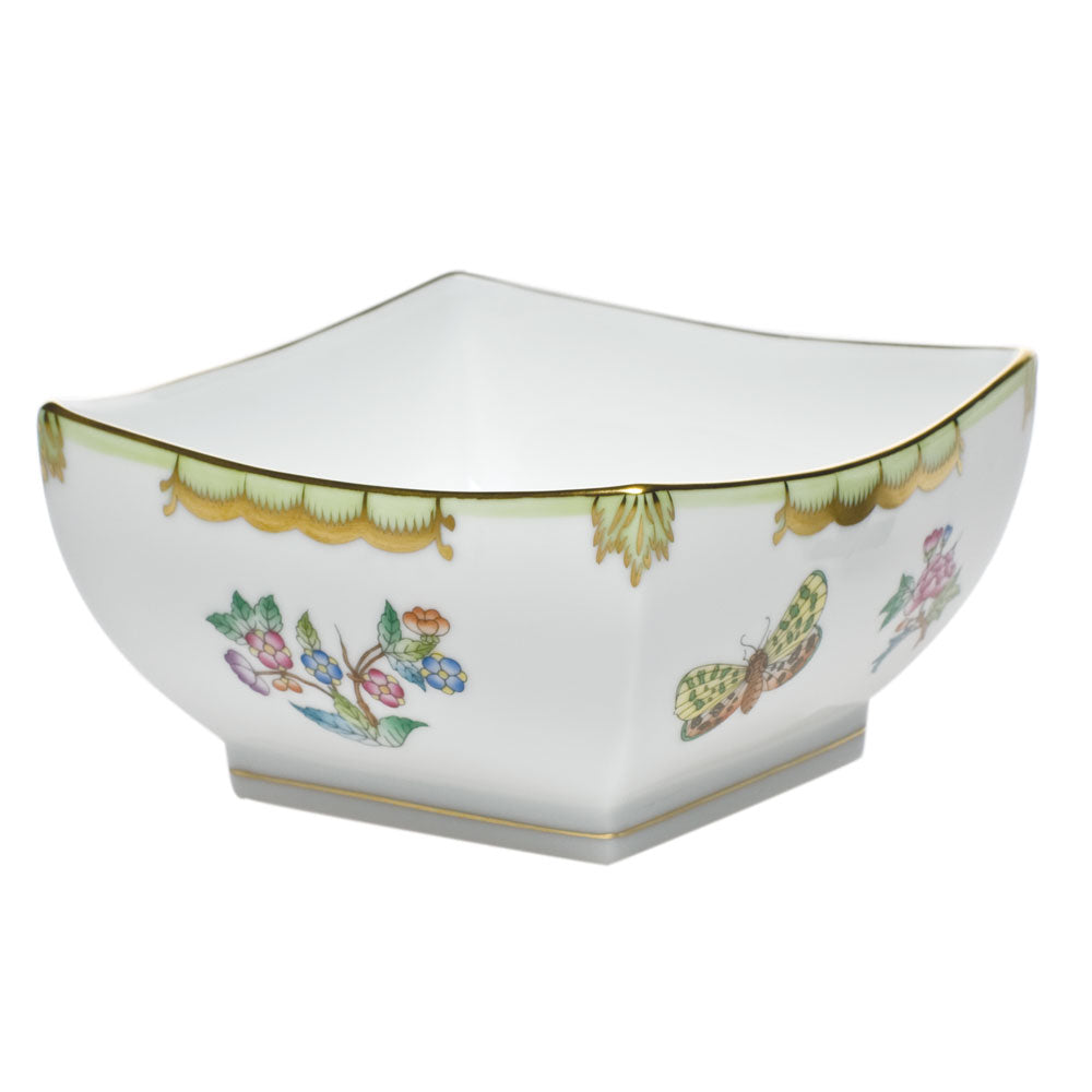 Herend Modified Vbo Small Square Bowl 5.5"l X 2.75"h - Green Border