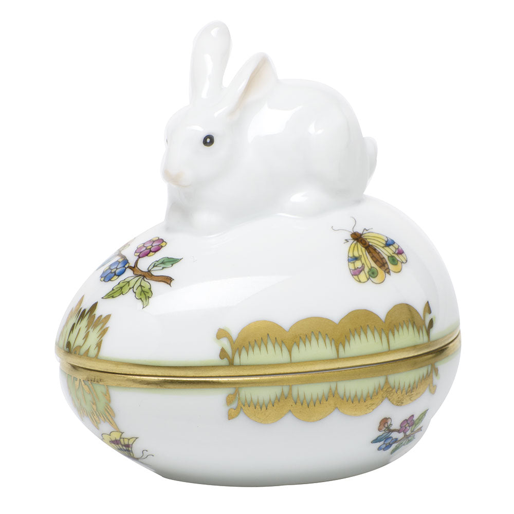 Herend Modified Vbo Egg Bonbon W/bunny 3"l X 3"h