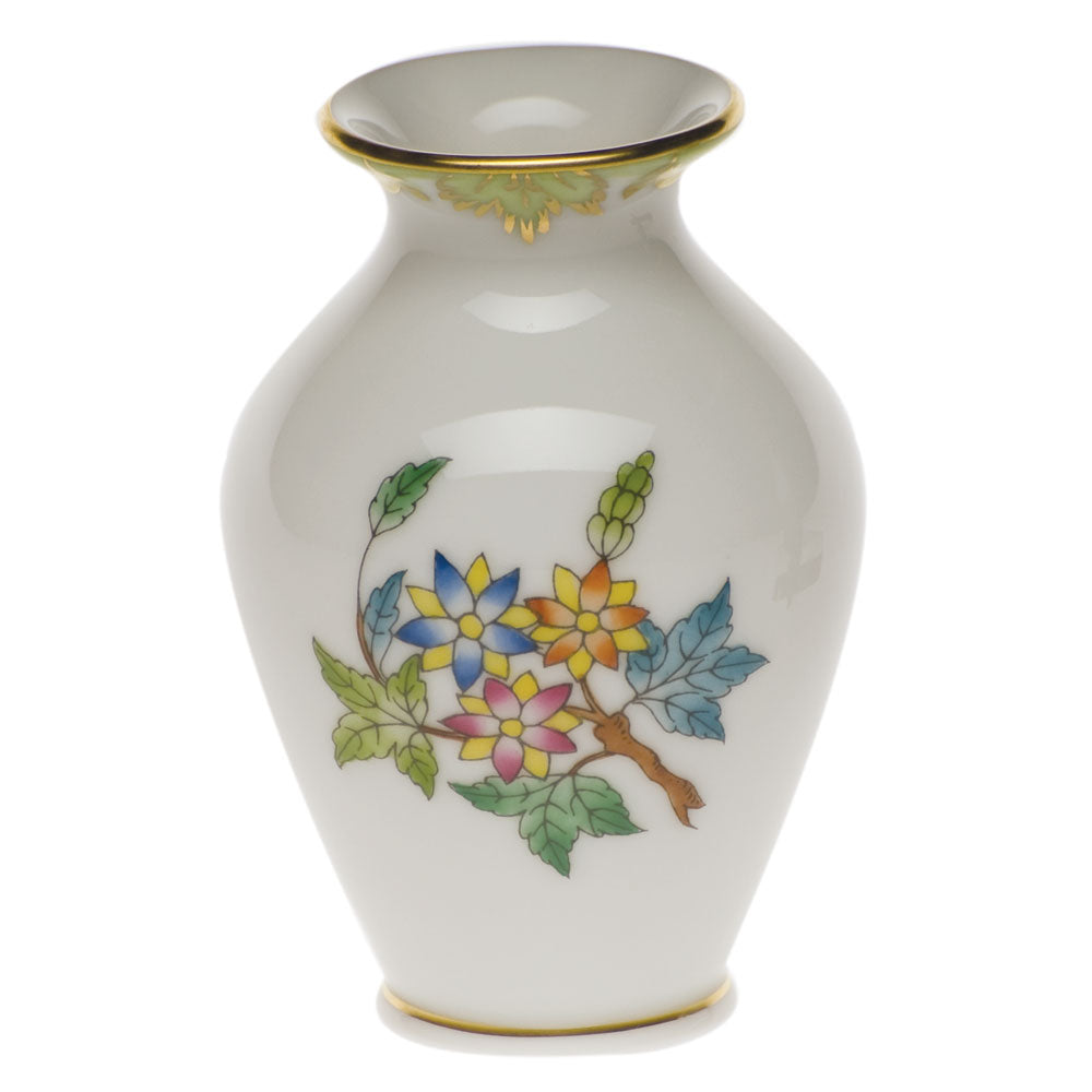 Herend Modified Vbo Small Bud Vase W/lip 2.5"h - Green Border