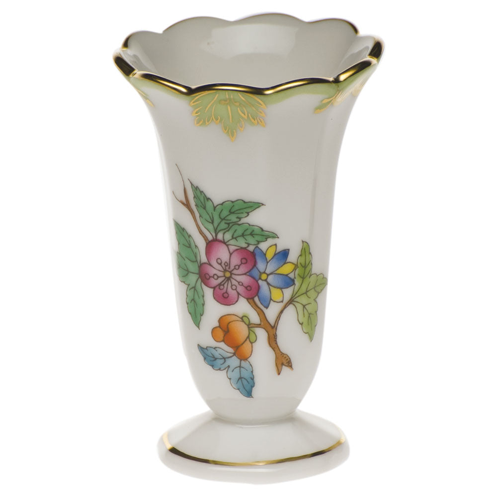 Herend Modified Vbo Scalloped Bud Vase 2.5"h - Green Border
