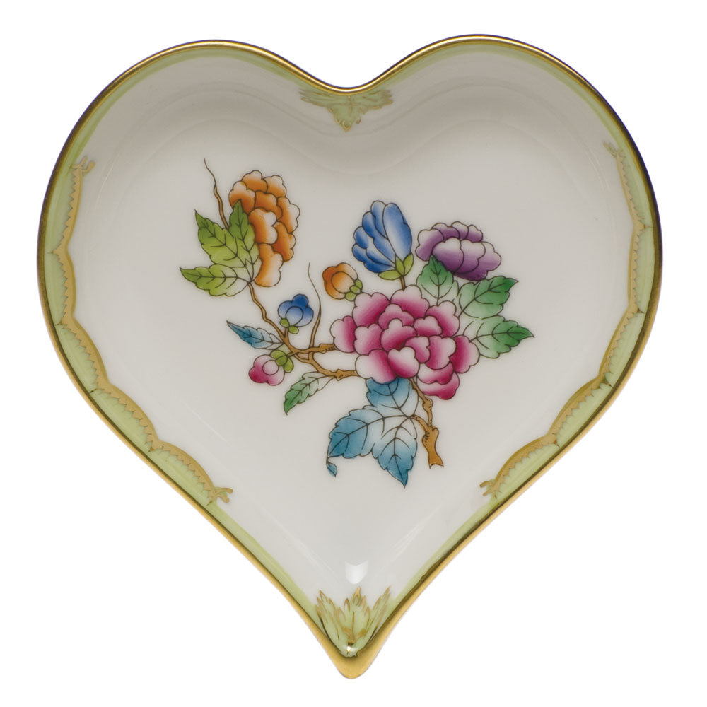 Herend Modified Vbo Small Heart Tray 4"l X 4"w - Green Border