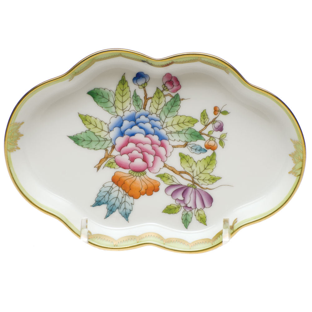 Herend Modified Vbo Small Scalloped Tray 5.5"l - Green Border