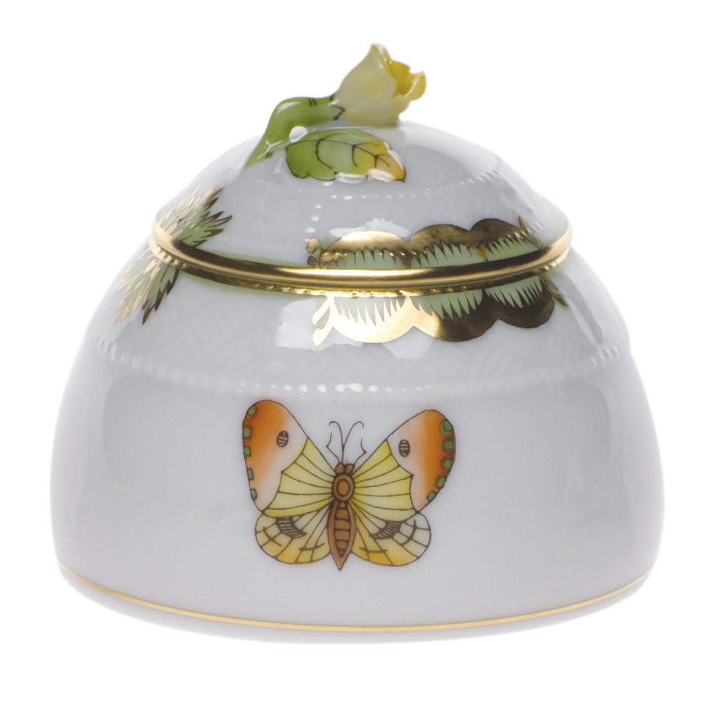 Herend Queen Victoria Honey Pot W/rose 2.5"h - Green Border