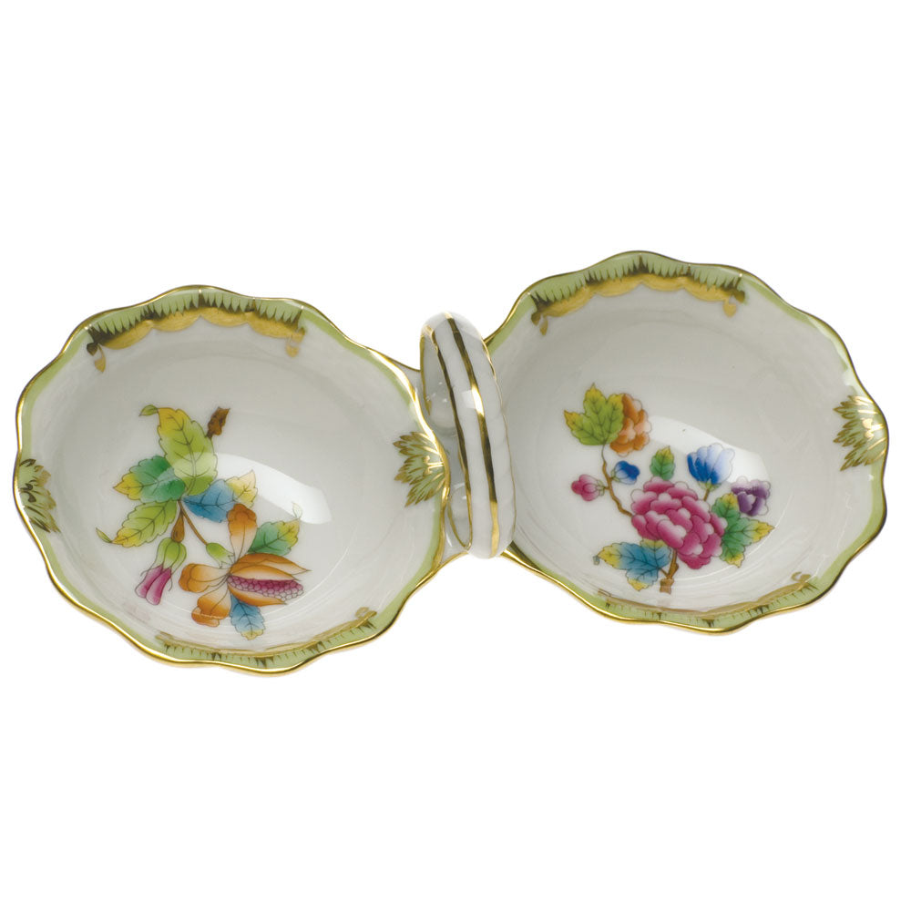 Herend Queen Victoria Twin Salt 5.5"l - Green Border