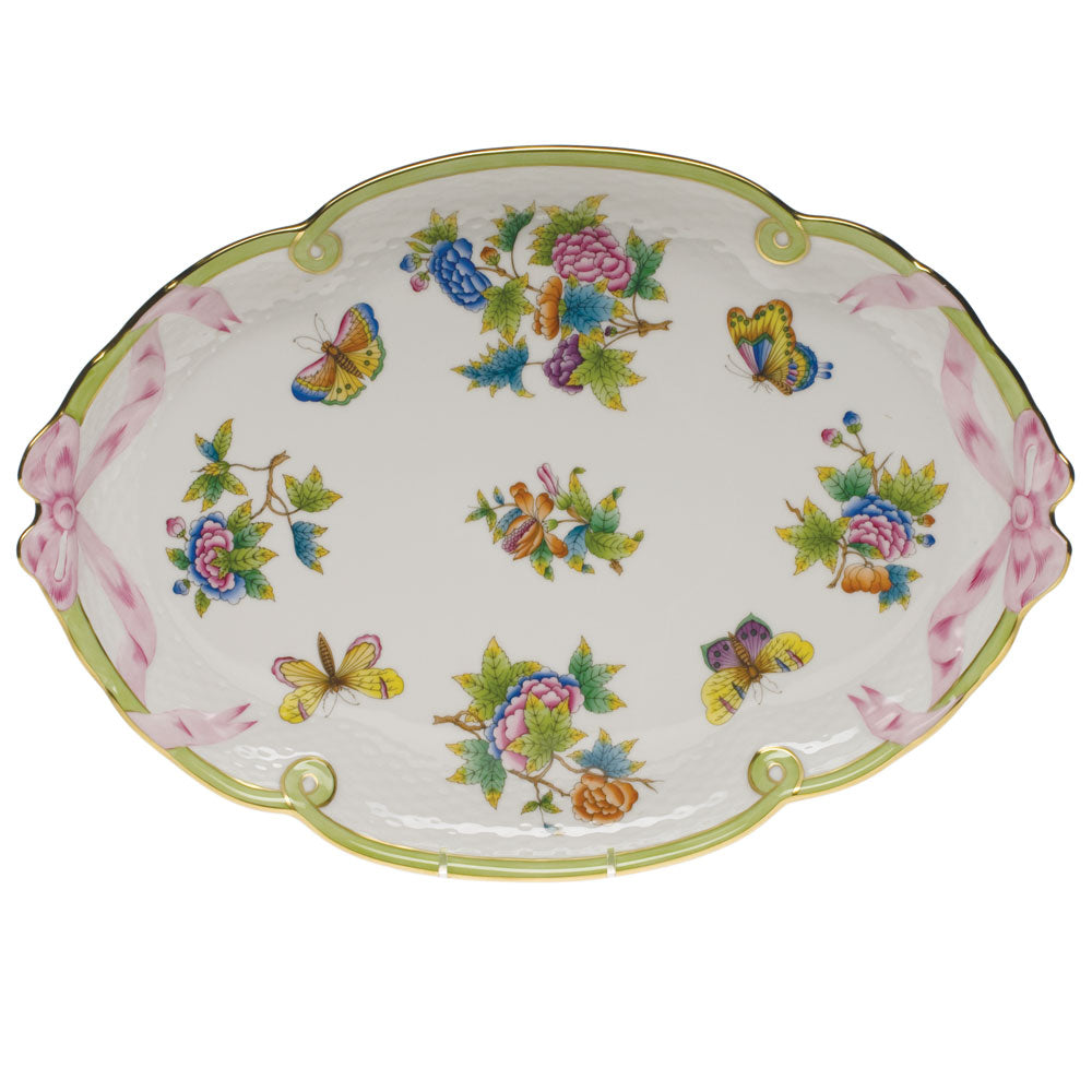 Herend Queen Victoria Ribbon Tray 15.75"l X 11"w - Green Border