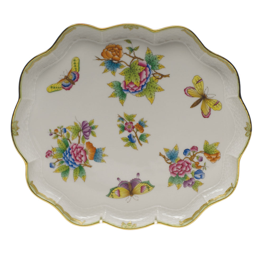 Herend Queen Victoria Scallop Tray 11.25"l X 9.5"w - Green Border