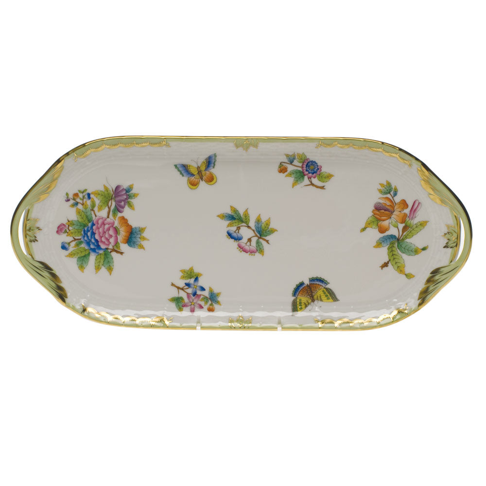Herend Queen Victoria Sandwich Tray 14.5"l X 6"w - Green Border