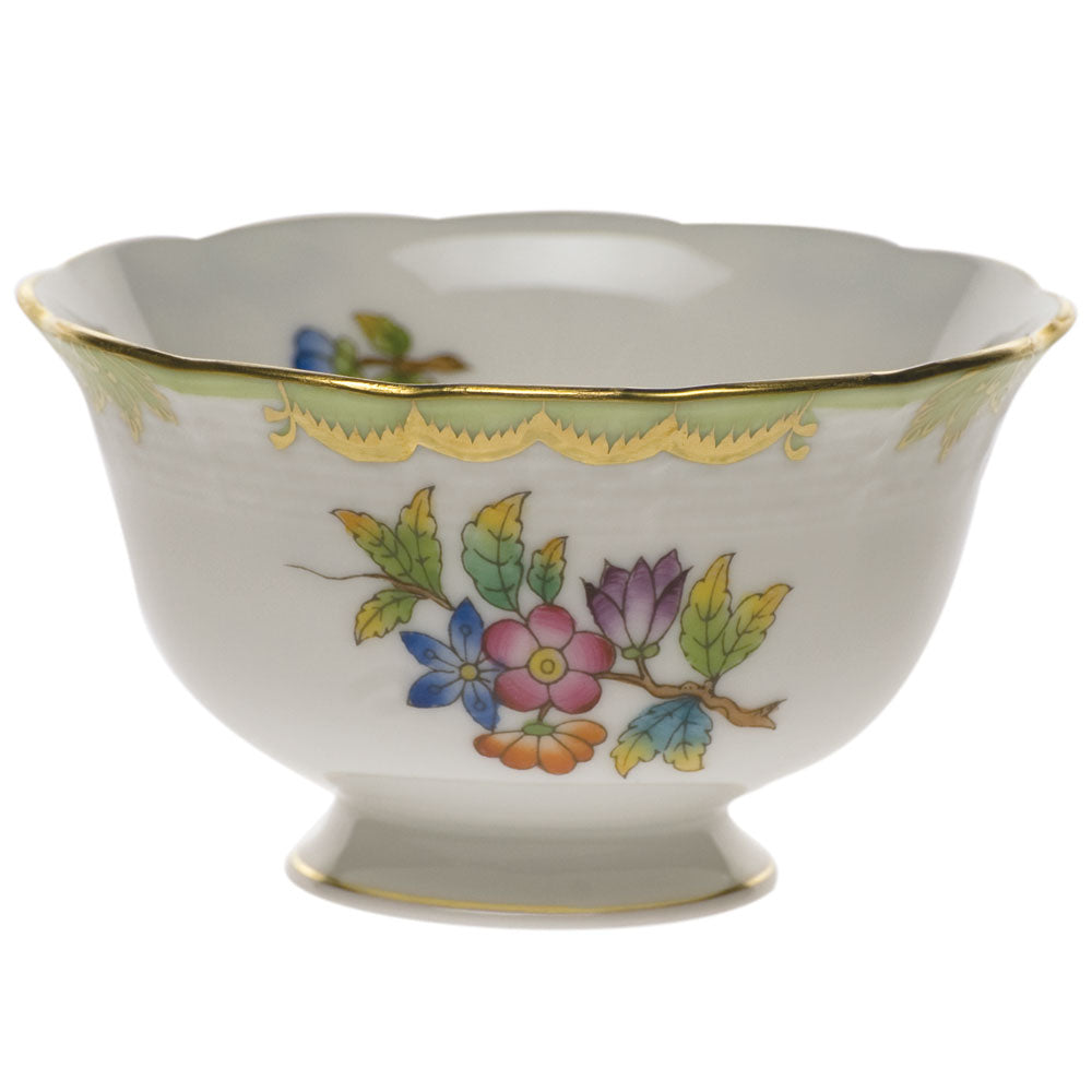 Herend Queen Victoria Open Sugar Bowl 3"d 1.5"h - Green Border