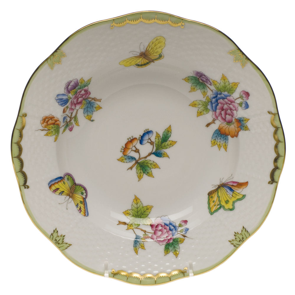 Herend Queen Victoria Rim Soup Plate 8"d - Green Border