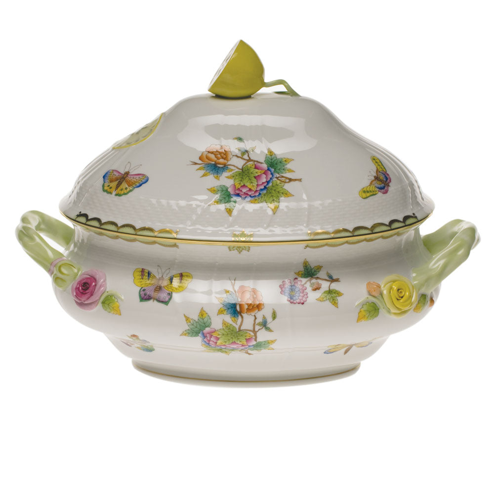 Herend Queen Victoria Tureen W/lemon (4 Qt) 10"h - Green Border
