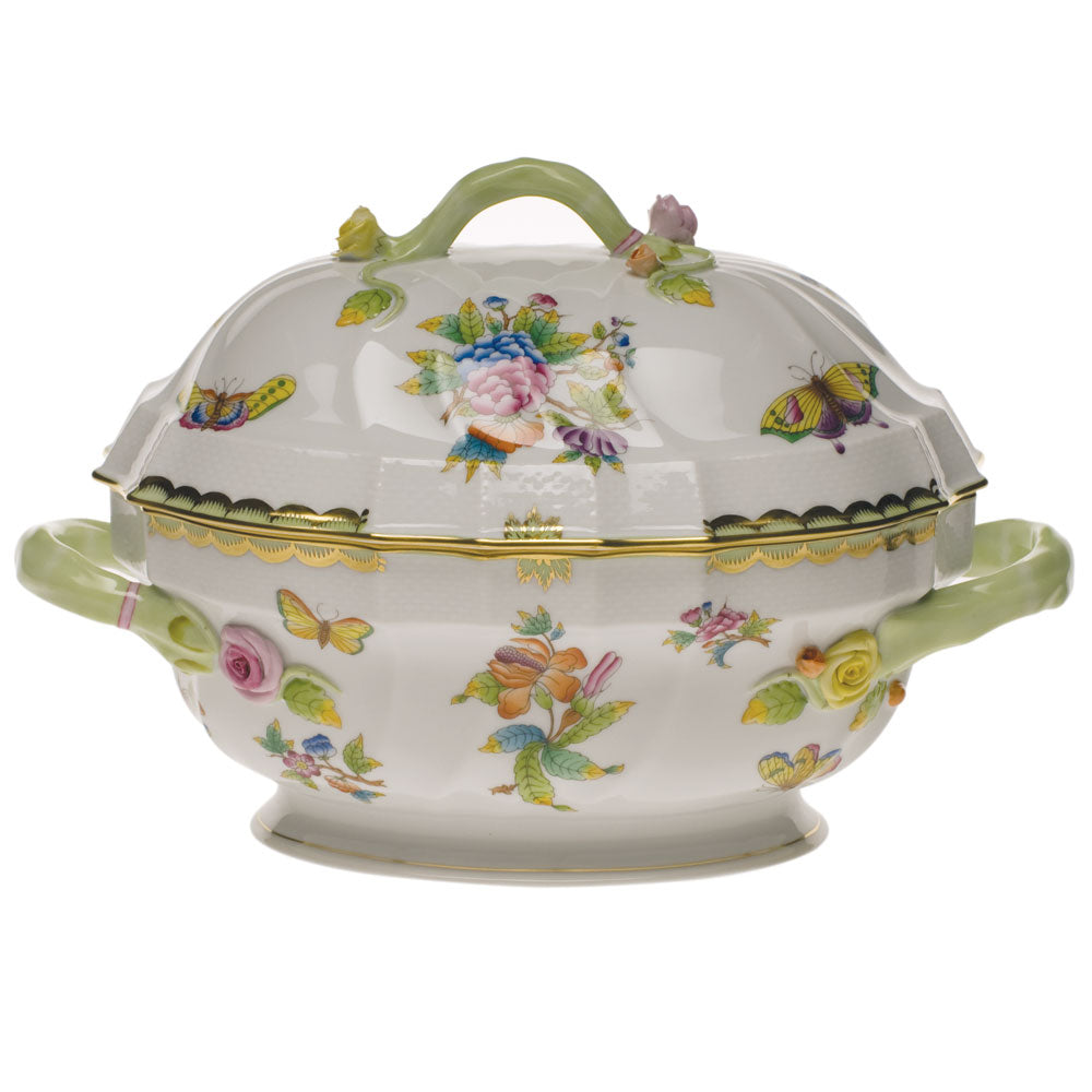 Herend Queen Victoria Tureen W/branch (2 Qt) 9.5"h - Green Border