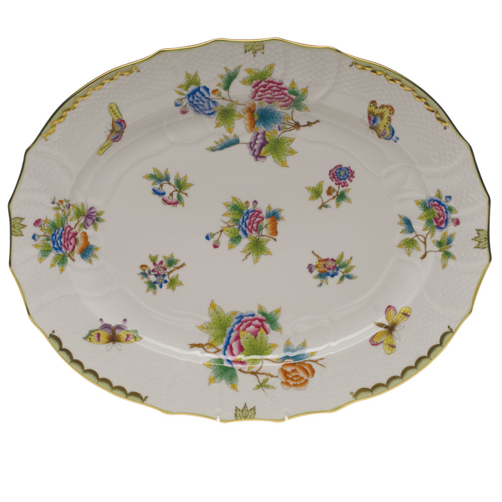 Herend Queen Victoria Turkey Platter 18"l X 14.5"w - Green Border