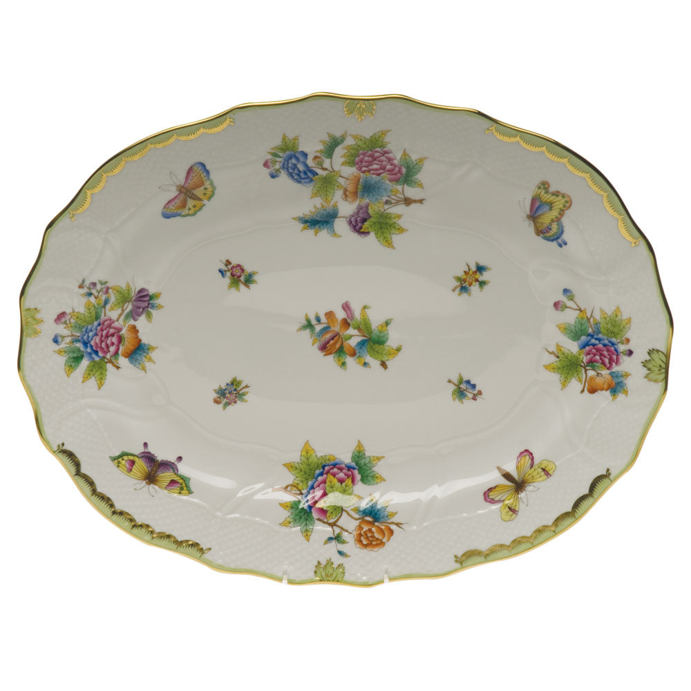 Herend Queen Victoria Platter 17"l X 12.5"w - Green Border